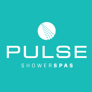 pulse shower spa block logo teal color background white text
